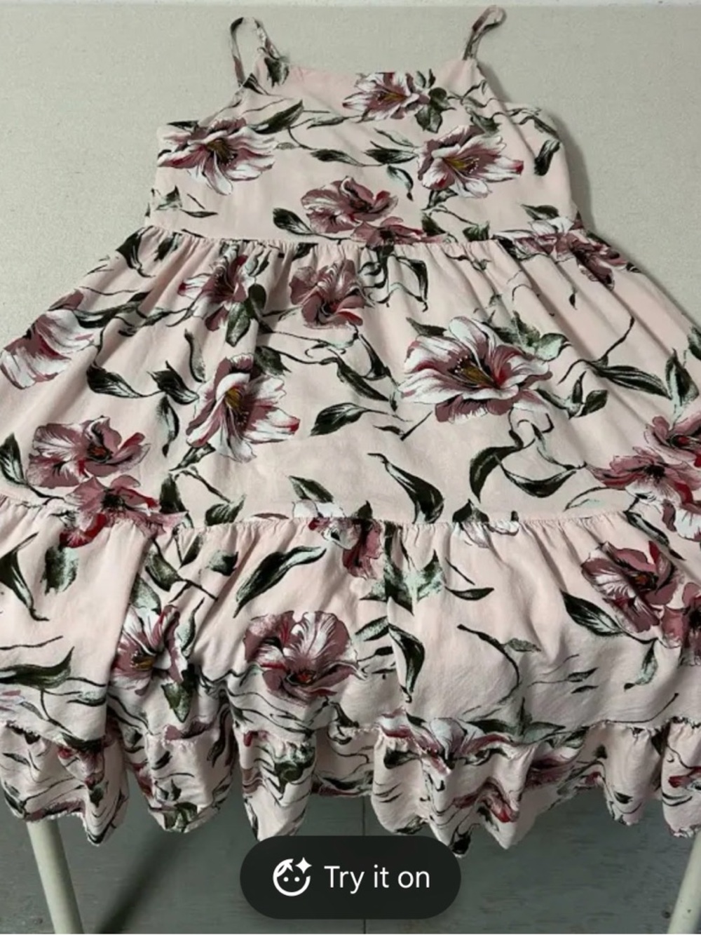 Pink Floral ~ Mid Length Dress ~ Adjustable Lace-up Back & Straps ~ Sz Large - Picture 7 of 9